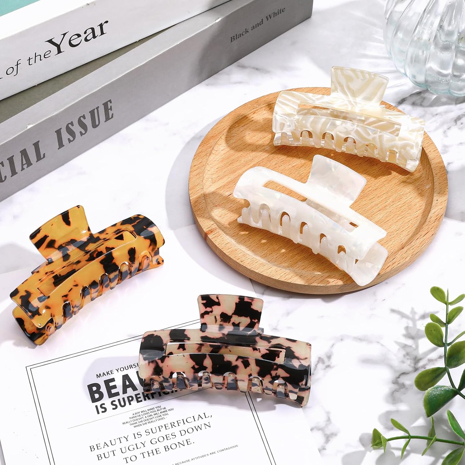 4Pcs Tortoise Hair Claw Clips, Acetate Hair Claw Clip Acrylic French Hair Banana Barrettes Jaw Clips, Stylish Hair Accessories For Women 3.15 Inch Fashion Strong Hold For Thick Thin Hair — image 1