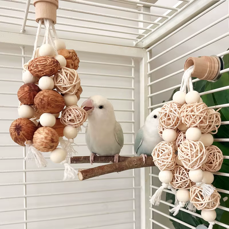 Natural Material Pet Parrot Toy Bird Swing Exercise Grinding Biting Wooden Toys Pet Parrot Macaw Hammock Bird Toy — image 4