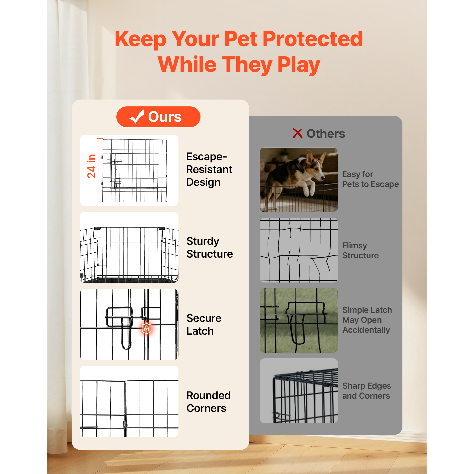 Dog Playpen 24 Inch 8 Panels Heavy Duty Exercise Pen With Bottom Pad, Indoor Foldable Metal Pet Fence With Door, Puppy Crate Kennel, Pet Playpen For Dogs, Cats, And Other Small Animals, Black — image 2
