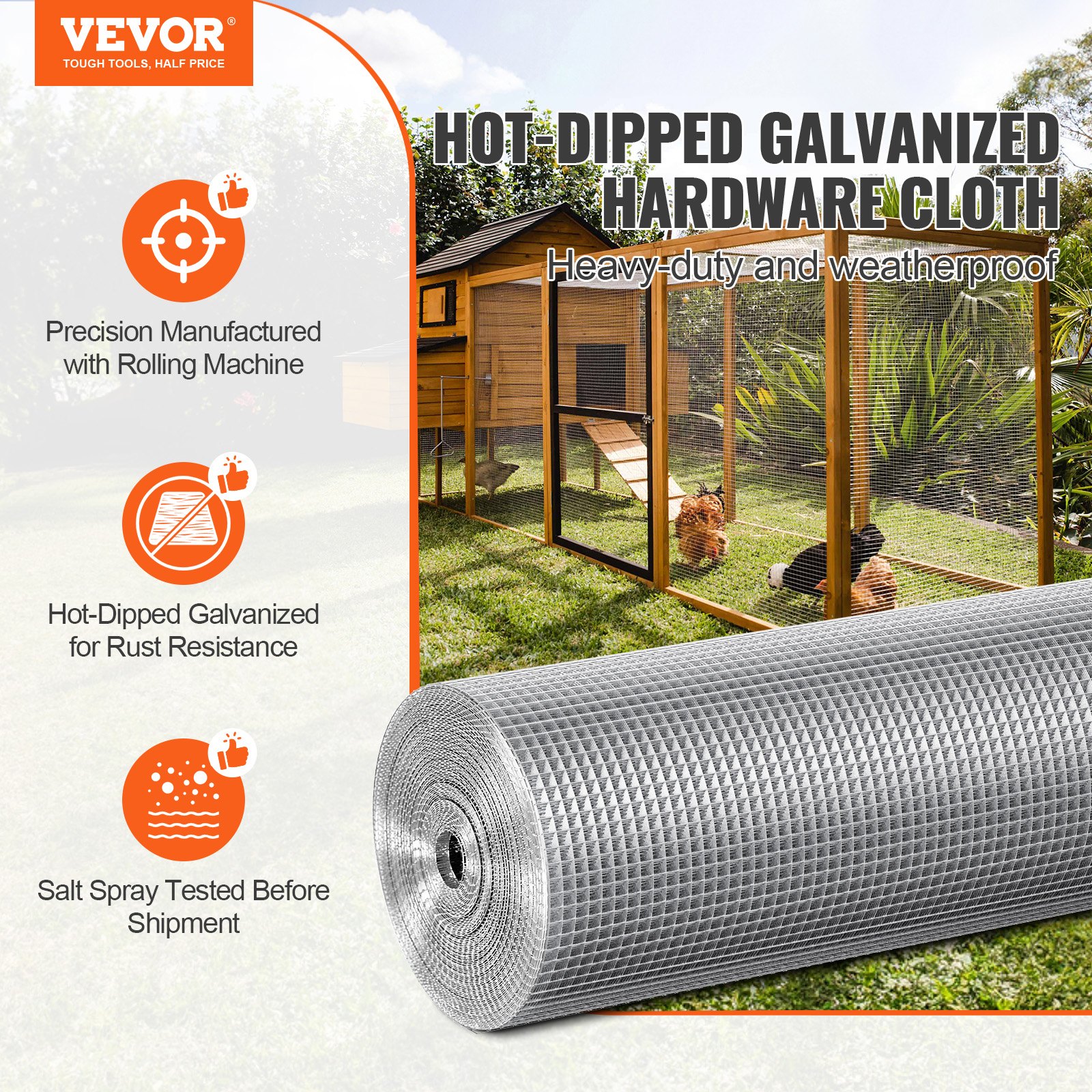 Hardware Cloth, 1'4 Inch 36in X 50 Ft 23 Gauge, Hot Dipped Galvanized Wire Mesh Roll, Chicken Wire Fencing, Wire Mesh For Rabbit Cages, Garden, Small Rodents — imagen 2