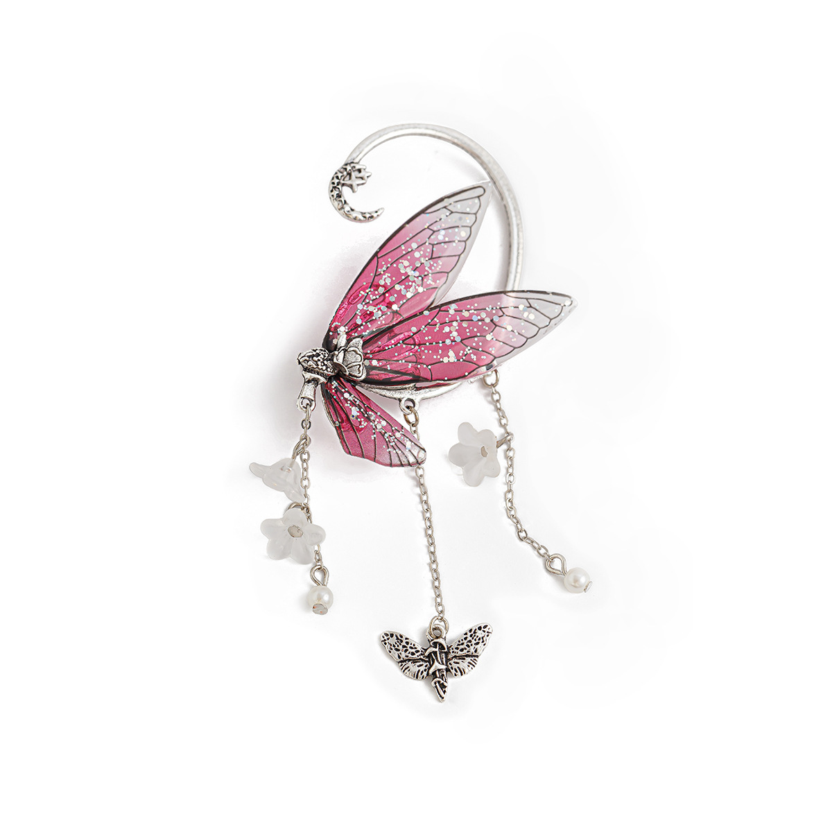 Forest style elf ear tassel ear hanging butterfly outline earring jewelry wing ear clip — image 5