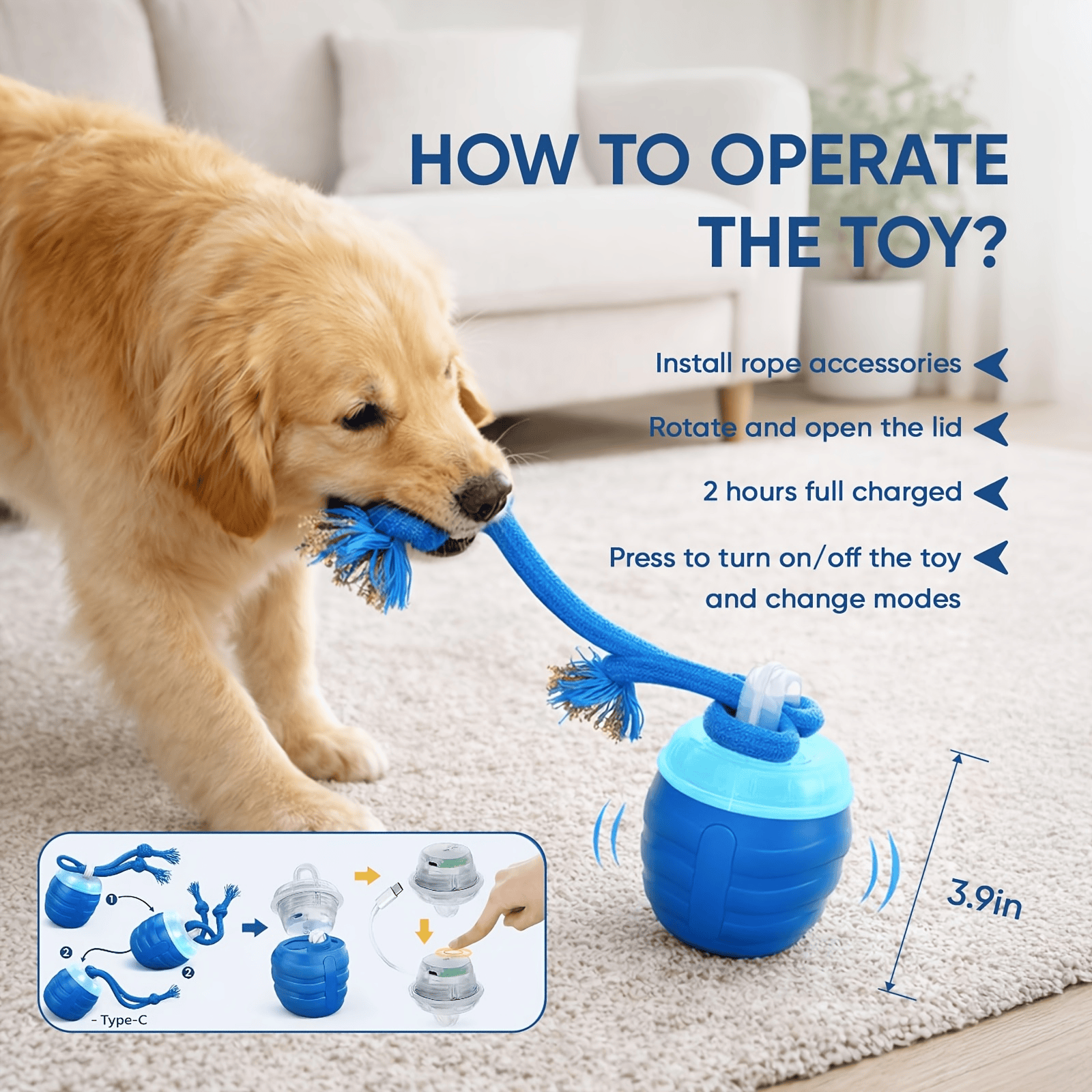 Upgraded Smart Interactive Dog Toy Ball Boosts Intelligence Fitness For Small Medium Large Dogs Fits Indoor Hardwood Floors Outdoor Carpet Randomly Comes With 1 Spare Chew Rope — image 7