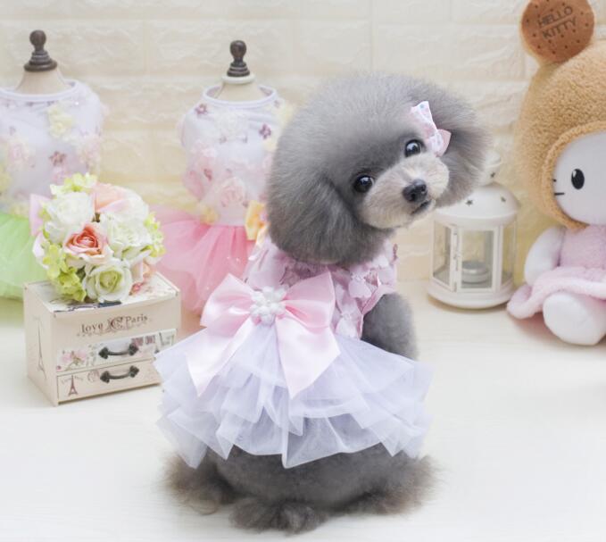 Pet Girl Dog Princess Dress Rose Flower Diamond Formal Wedding Dress Bowknot Small Dog Tutu Skirts Birthday Party Costume — image 3
