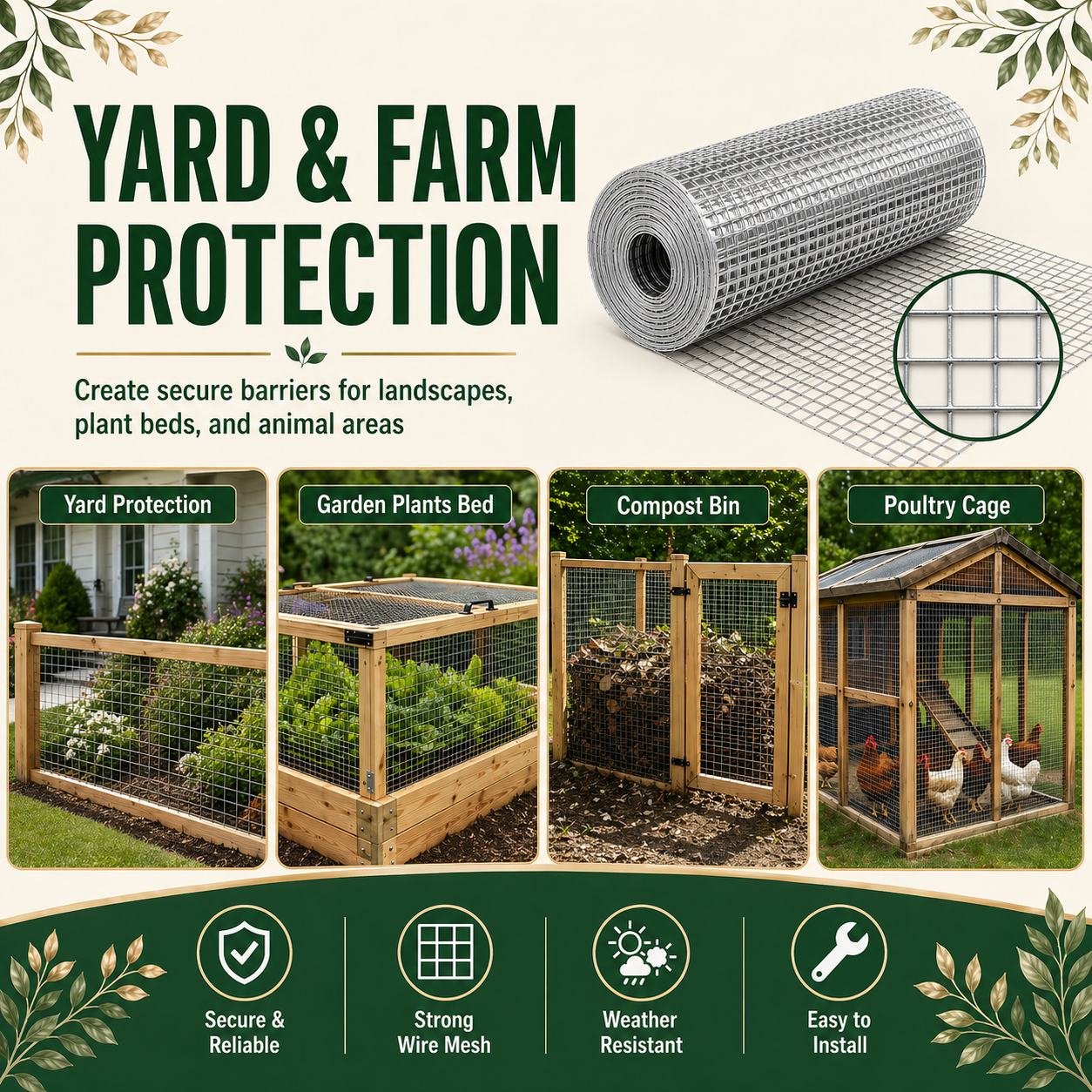 Malla Metálica Blanca de 24in x 100ft, Rollo de Alambre de Gallinero Soldado de 1/2 Pulgada, Cerca para Jardín y Plantas, Apta para Gallineros y Renovación del Hogar — imagen 9