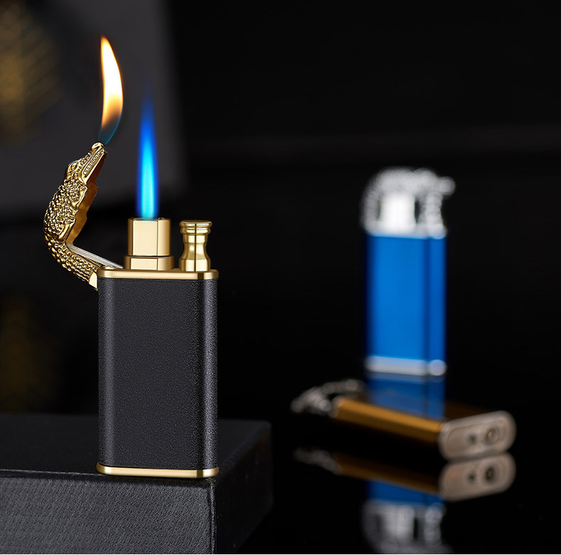 Creative Blue Flame Lighter Dolphin Dragon Tiger Double Fire Metal Winproof Lighter Inflatable Lighter — image 15