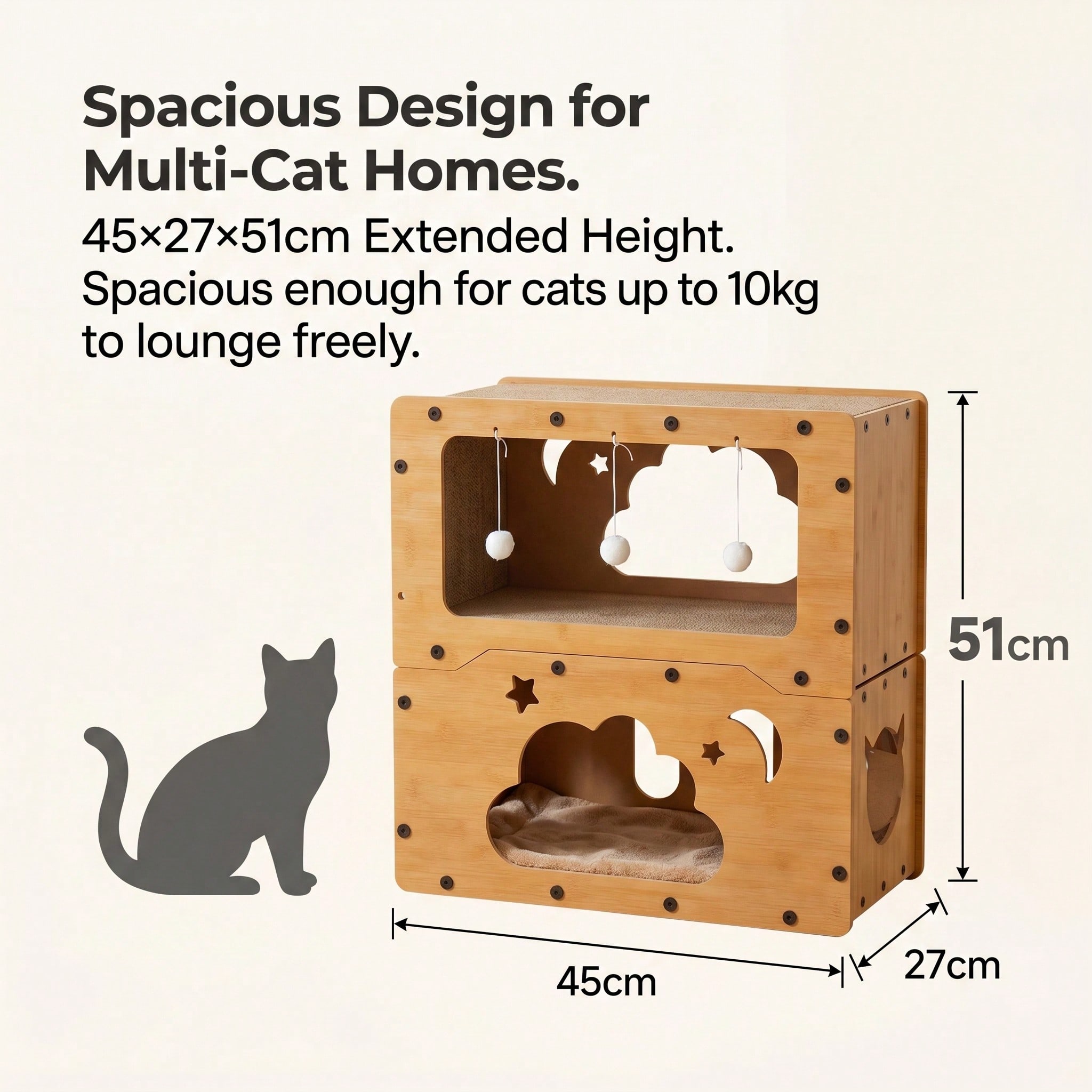 Casa Rascador para Gatos de Doble Capa en 2 Estilos, Nido Multifuncional de Cartón Corrugado, Villa Espaciosa, Cama Cueva para Gatos con Juguete de Bola Colgante, Resistente al Desgaste, Casa para Gatos de Interior para Afilar Uñas — imagen 13