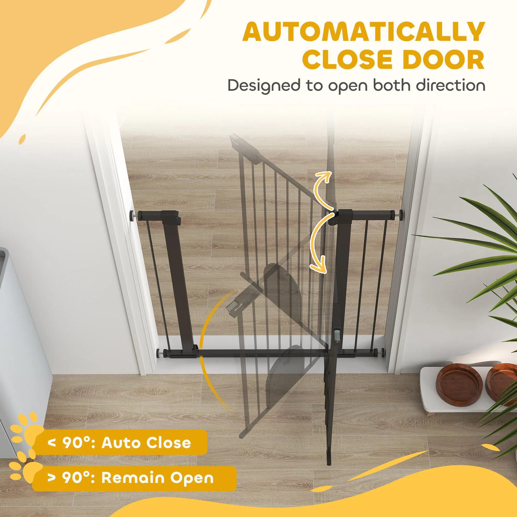 30"-41" Extra Wide Pet Gate Barrier with Small Door, 35"H Dog Gate with Safety Gate Barrier, Stair Pressure Fit, Black — image 5