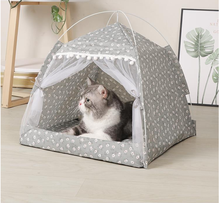 Pet Dog Cat Teepee Tent Bed Puppy Tent Indoor Pet Tentstripe Canvas Teepee For Pet Cage Tent — image 7