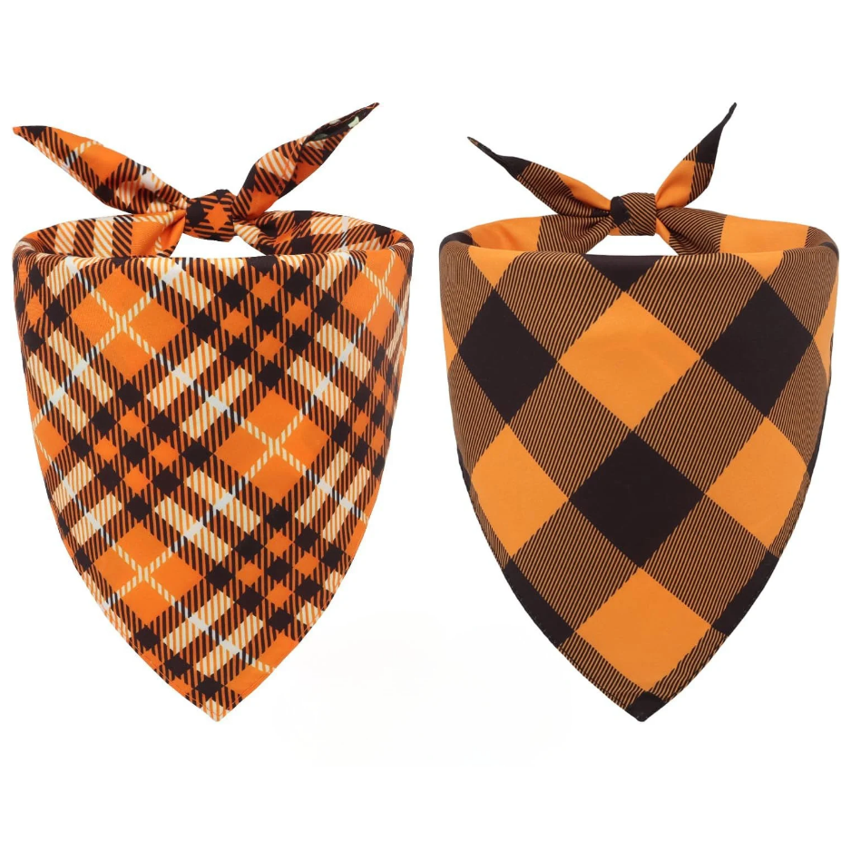 Fall Dog Bandanas 2 Pack, Pumpkin And Spider Web Pet Scarves For Large Dogs, Reversible Triangle Bibs For Halloween — image 1