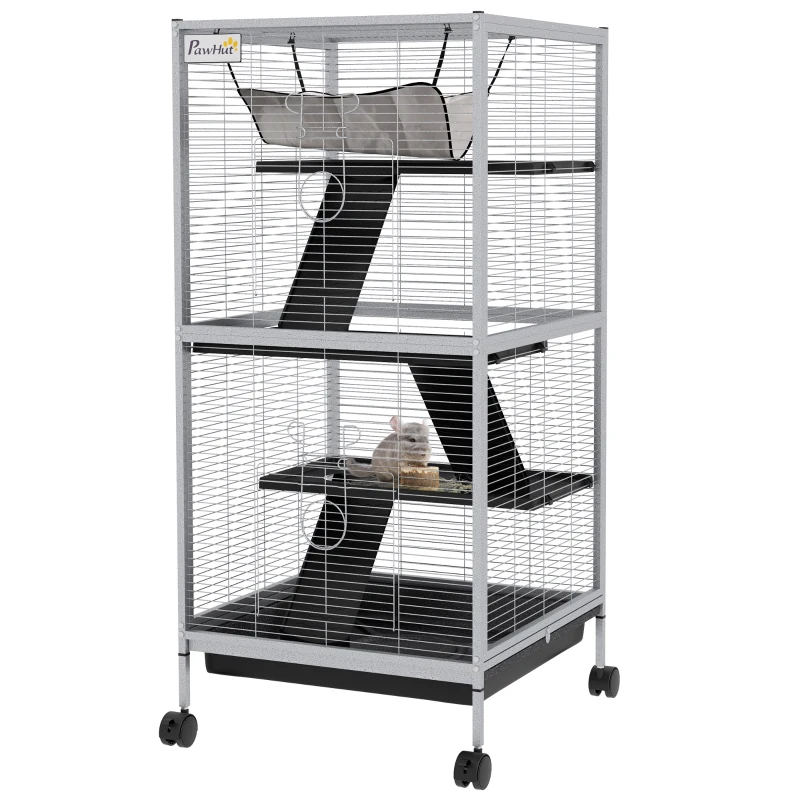 PawHut Rolling Small Animal Cage With Hammock, Ferret Cage, Chinchilla Cage, Pet Habitat With 6 Doors, Removable Tray — imagen 3