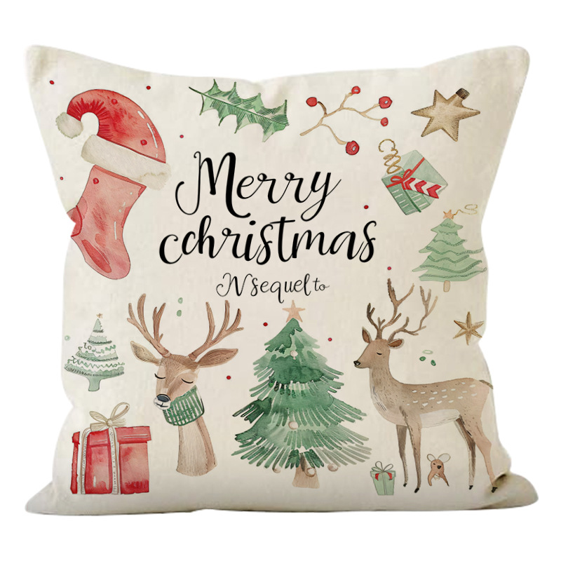 Christmas Socks Printed Pillow Cover Christmas Reindeer Linen Pillowcase Living Room Bedroom Decoration — image 8