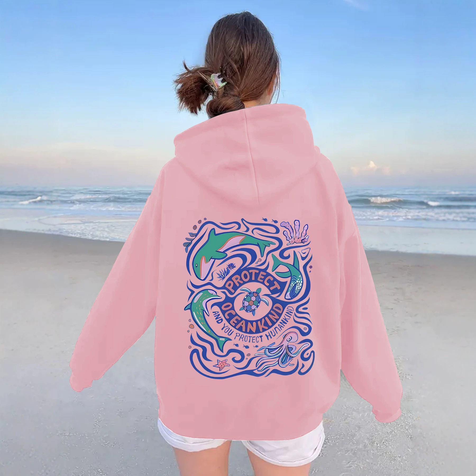 Thick marine animal letter printed hoodie — image 3