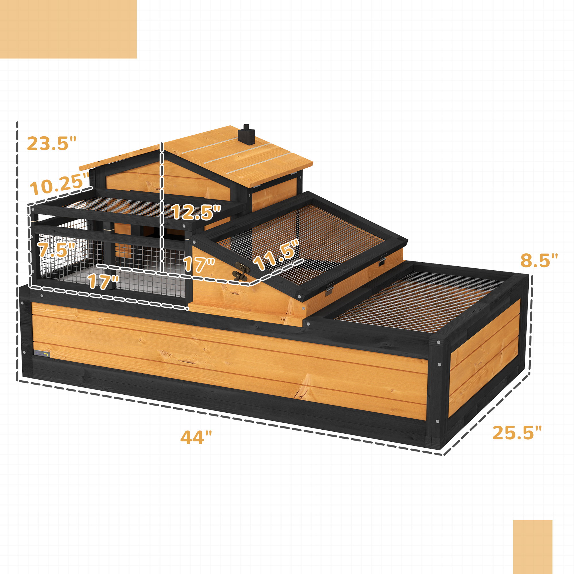 Casa Hábitat para Tortugas de 3 Habitaciones con Balcón y 2 Pisos, 44" x 25.5" x 25", Amarillo — imagen 6