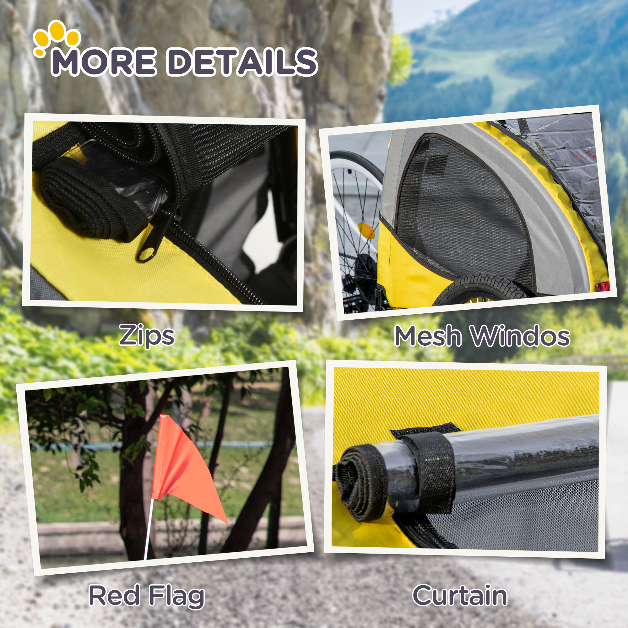 Dog Bike Trailer, Pet Stroller with Wheels for Medium Dogs, Yellow — image 7