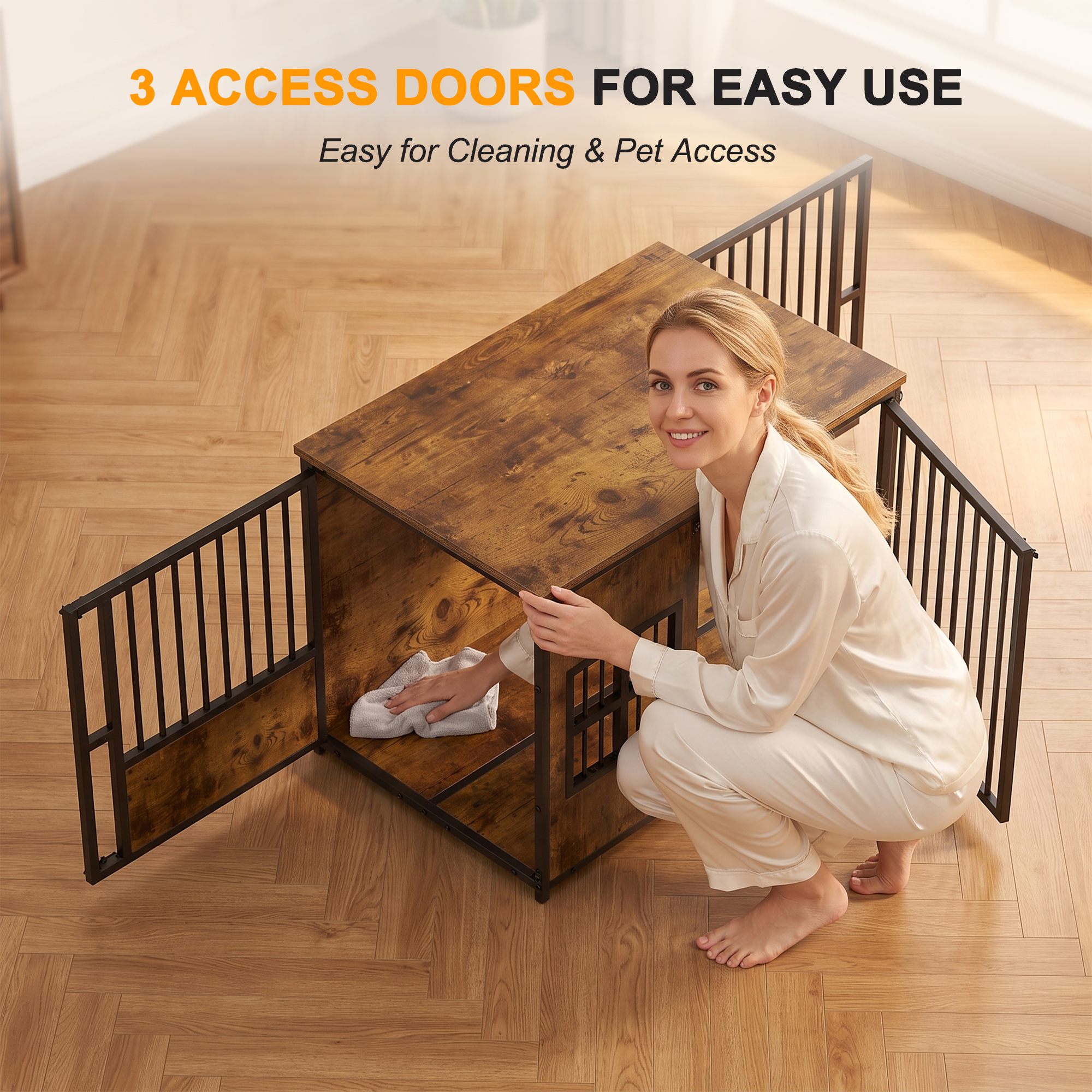 Wooden Dog Crate Furniture, Large Dog Kennel with Storage Top, Indoor Pet Cage — image 12