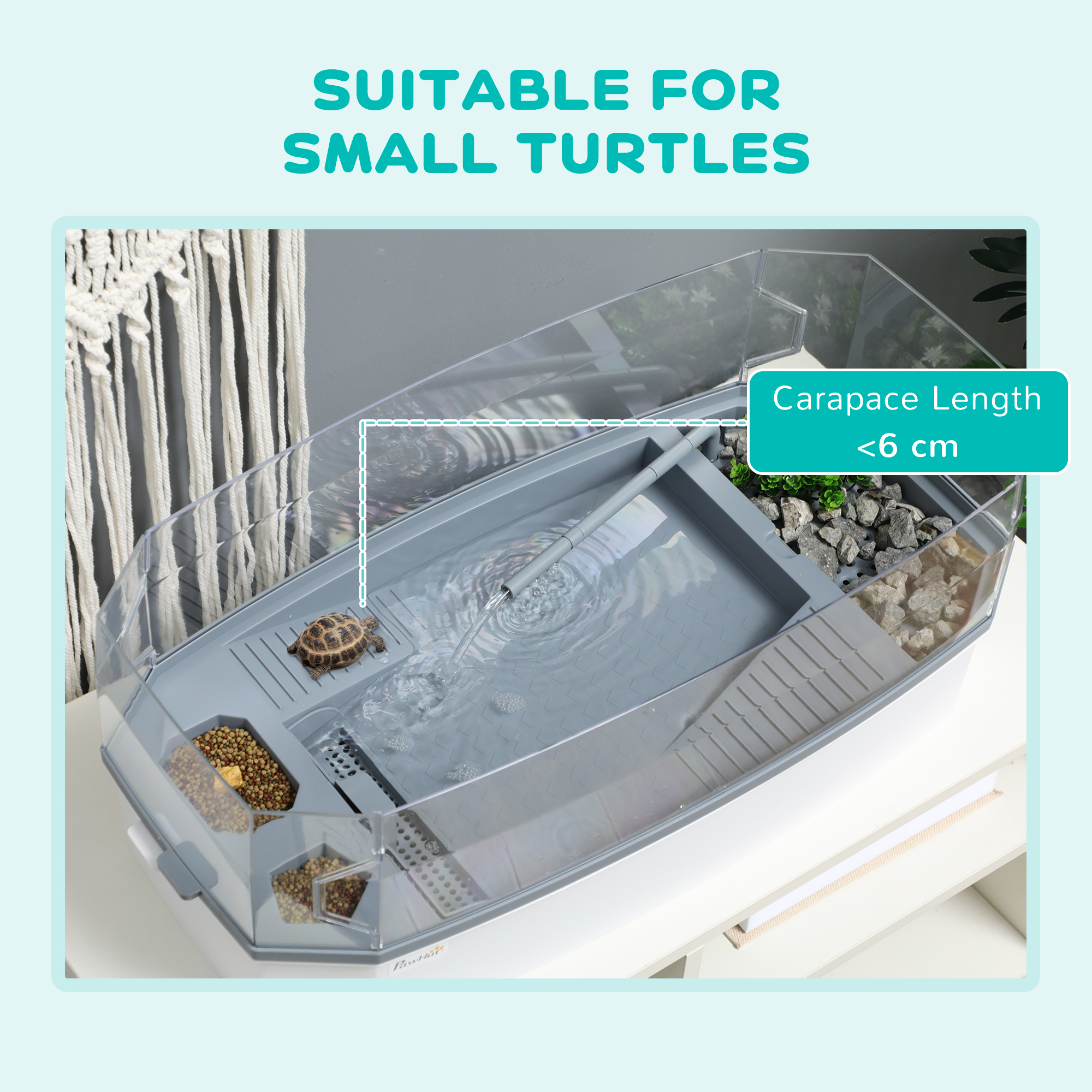 Turtle Tank Kit, Turtle Aquarium with Basking Platform, Water Pump, Filter Layer Design, Full View Visually Reptile Habitat, Easy to Clean and Change Water, Multi Functional Area — image 3
