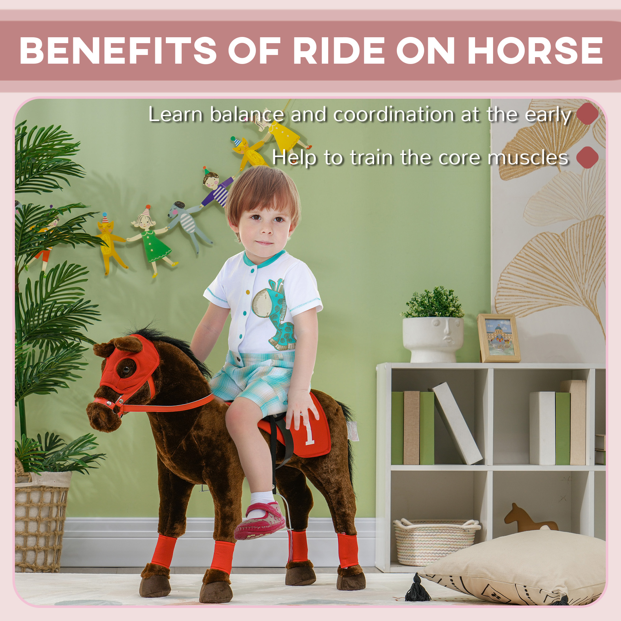Caballo de montar para niños de 3 a 8 años con sonido de relincho, silla y estribos — imagen 8