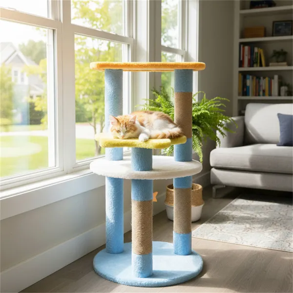 Árbol para Gatos con Luna y Estrella de 29" con 4 Niveles, Postes Rascadores de Yute y Dispositivo Antivuelco para Gatitos y Adultos - Azul — imagen 5