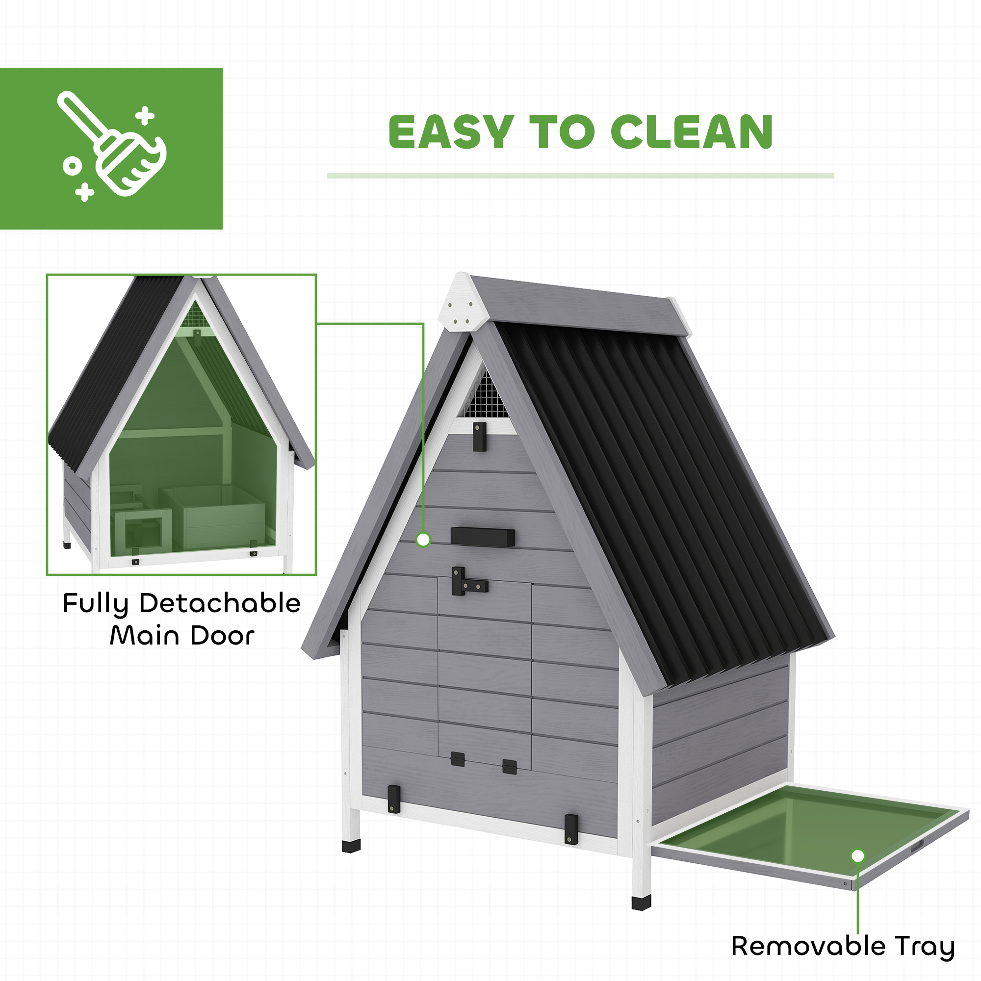 Casa para Gallinas de 2 Ejemplares, Hogar Exterior de Madera con Caja de Anidación Removible y Barra de Percha, bandeja y rampa — imagen 7