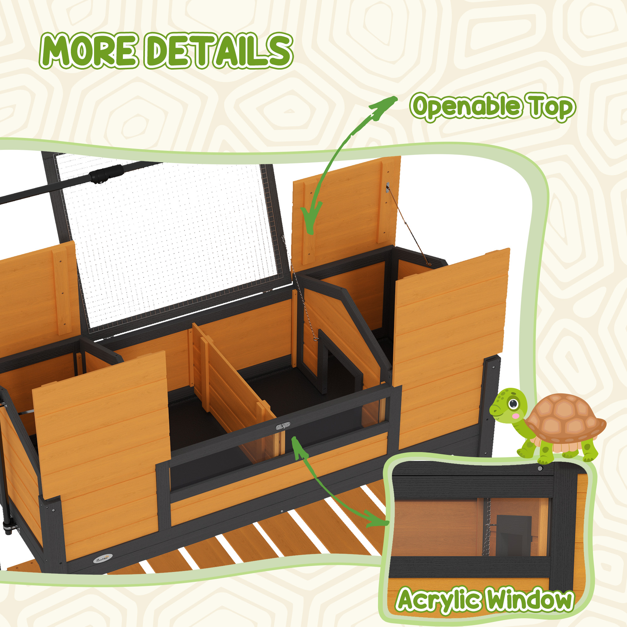 Casa para Tortugas con Soporte de Lámpara Ajustable, Almacenamiento y Plataforma, Dos Casas Principales, Tapón Abordable, Amarillo — imagen 7