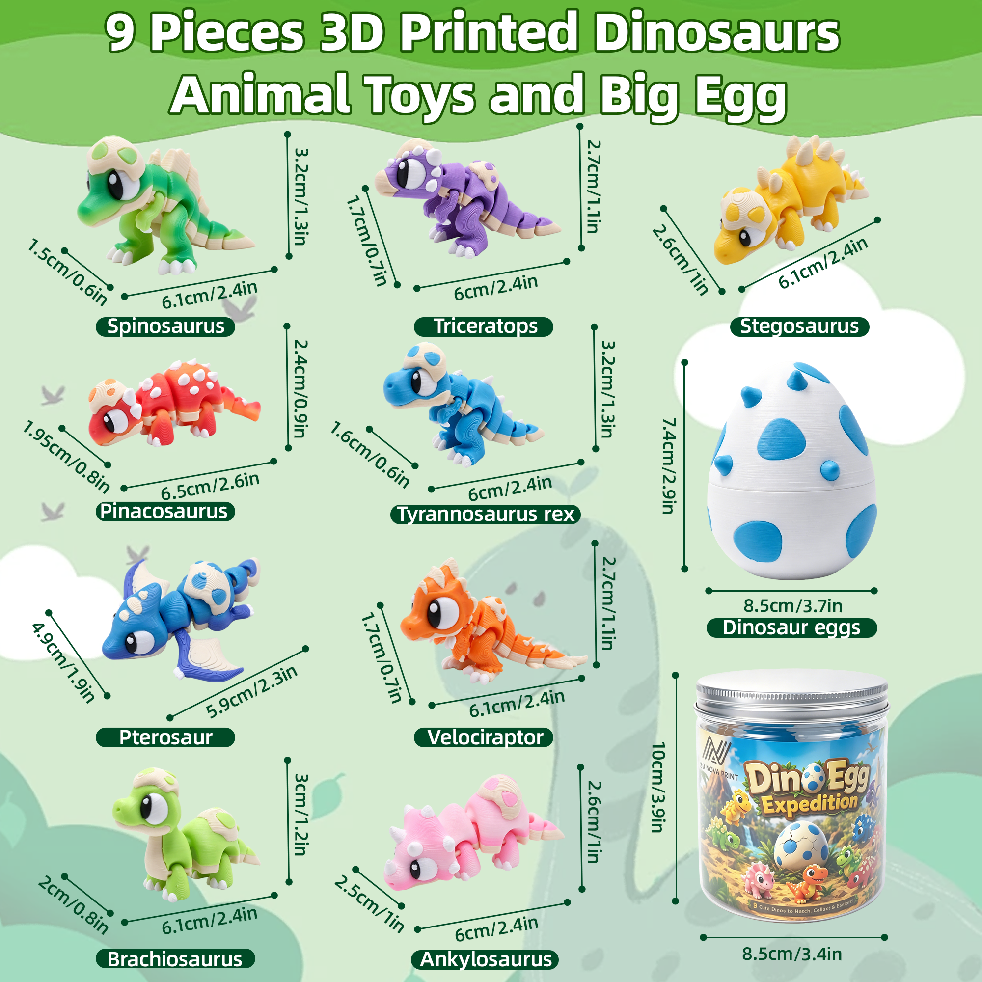 9PCS 3D Printed Mini Dinosaur Figurine Set With Dinosaur Egg & Storage Box, Articulated Dinosaur Collection, Desk Decor Display Gift Set — image 2