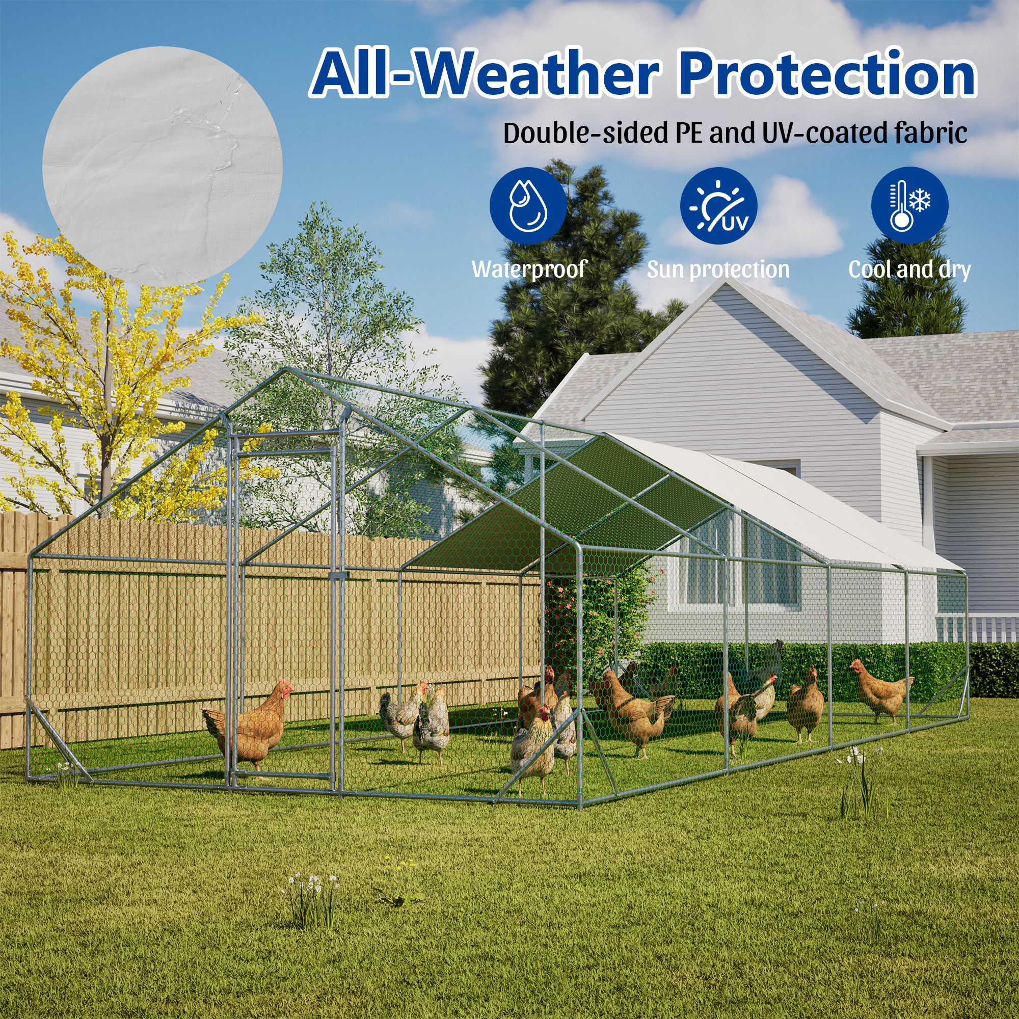 Large Metal Chicken Coop, Walk-in Chicken Run, Galvanized Wire Poultry Chicken Hen Pen Cage, Rabbits Duck Cages With Waterproof And Anti-Ultraviolet Cover For Outside 10 L X 26 W 6.56 H — image 5