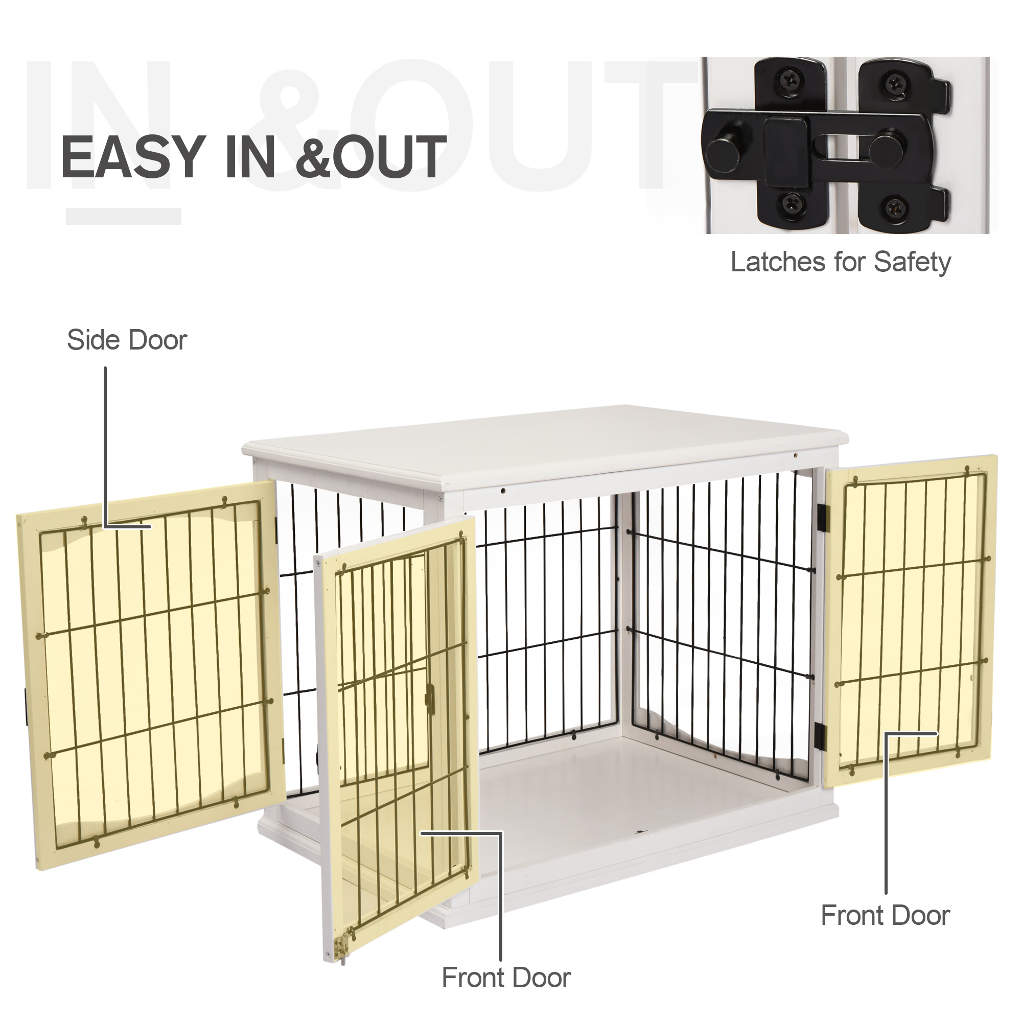 Dog Crate Furniture, 32" Small Dog Cage End Table with 2 Doors, Lockable Door, Puppy Kennel Indoor, White — image 8