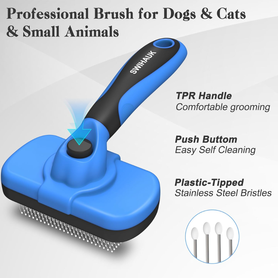 Pelo Suave Self Cleaning Cepillo de Pelo para Perros y Gatos Amigable con la Piel Despejador de Pelos Herramienta de Aseo para Mascotas Azul — imagen 5