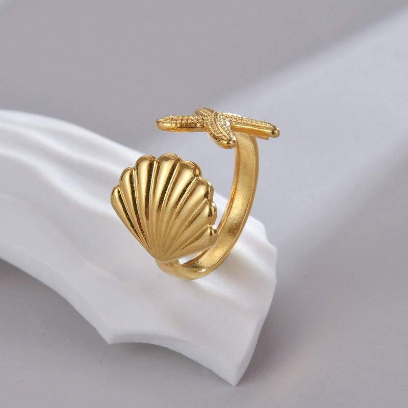 Gold Plated Stainless Steel Shell Starfish Ring — image 5