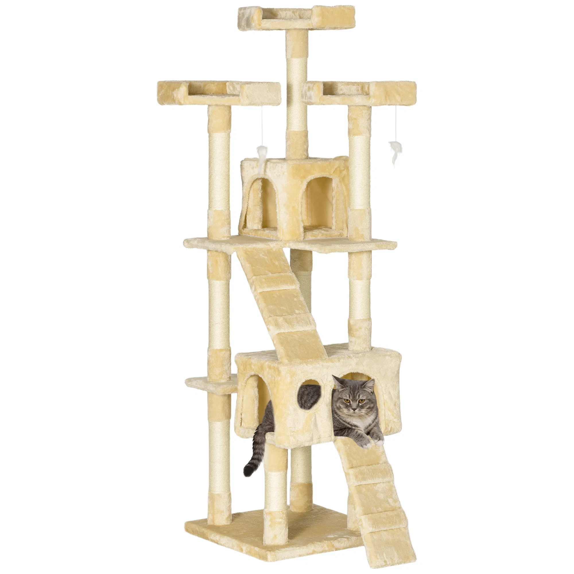 68-inch Multi-Level Cat Scratching Tree Kitty Activity Center Post Tower Condo Pet Furniture w/ Toy Beige — image 1