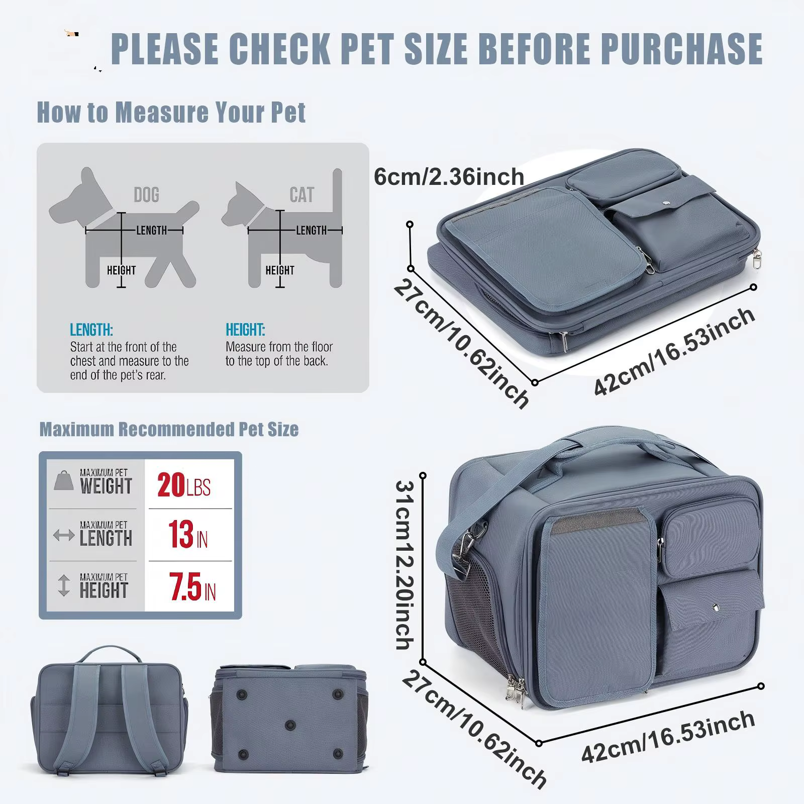 Bolsa de Transporte para Mascotas, Bolsa de Viaje para Mascotas, Transportador para Gatos y Cachorros de hasta 7 kg, Bolsa de Viaje Plegable, Bolsa con Ventanas de Malla para Mascotas Pequeñas — imagen 3