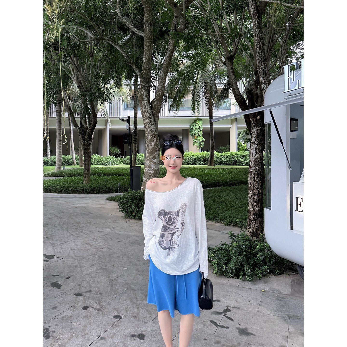 Laid-back Style Koala Print Shoulder Long Sleeve T-Shirt for Women — image 5
