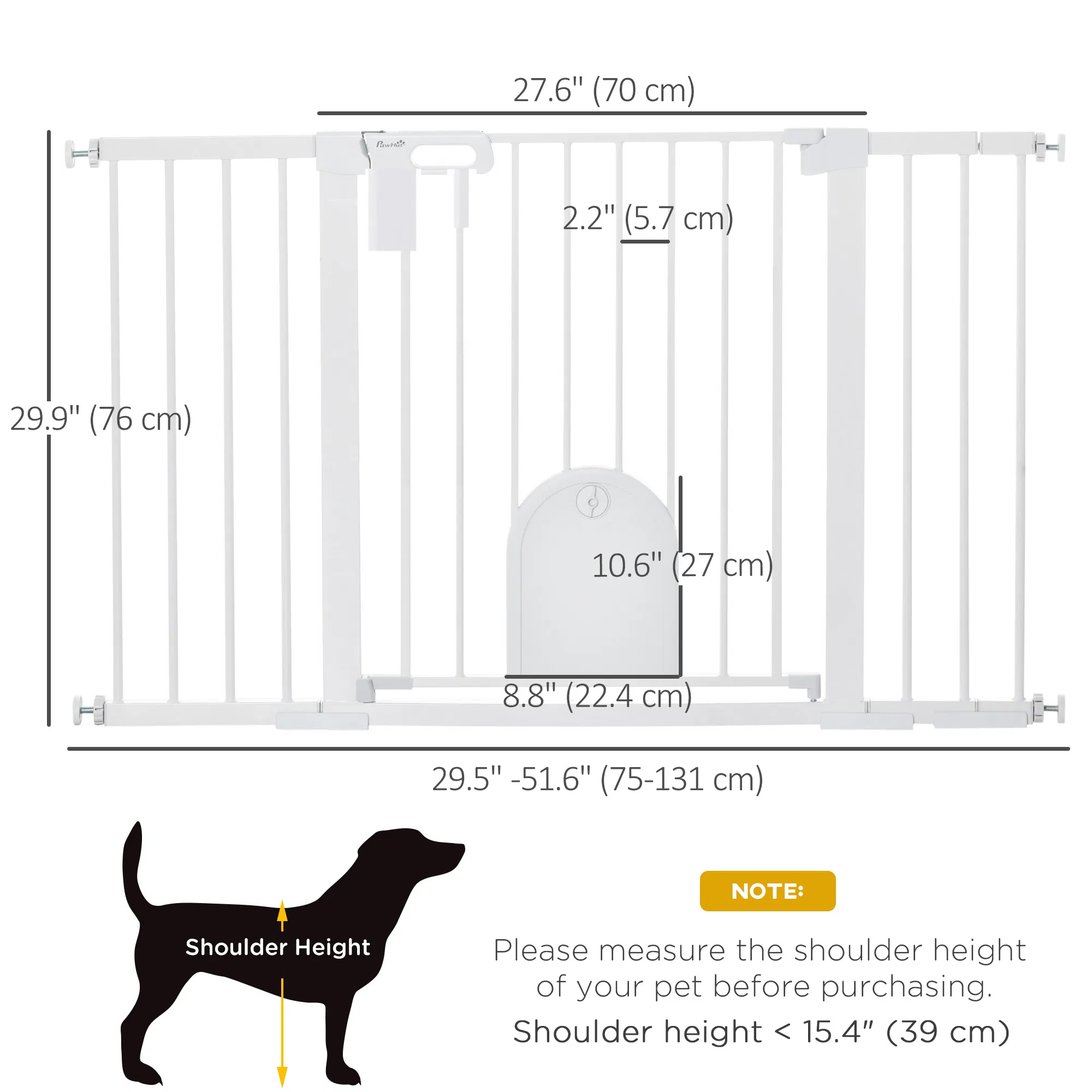 30"-52" Extra Wide Pet Gate Barrier with Small Door, 30"H Dog Gate with Safety Gate Barrier, Stair Pressure Fit, White — image 3