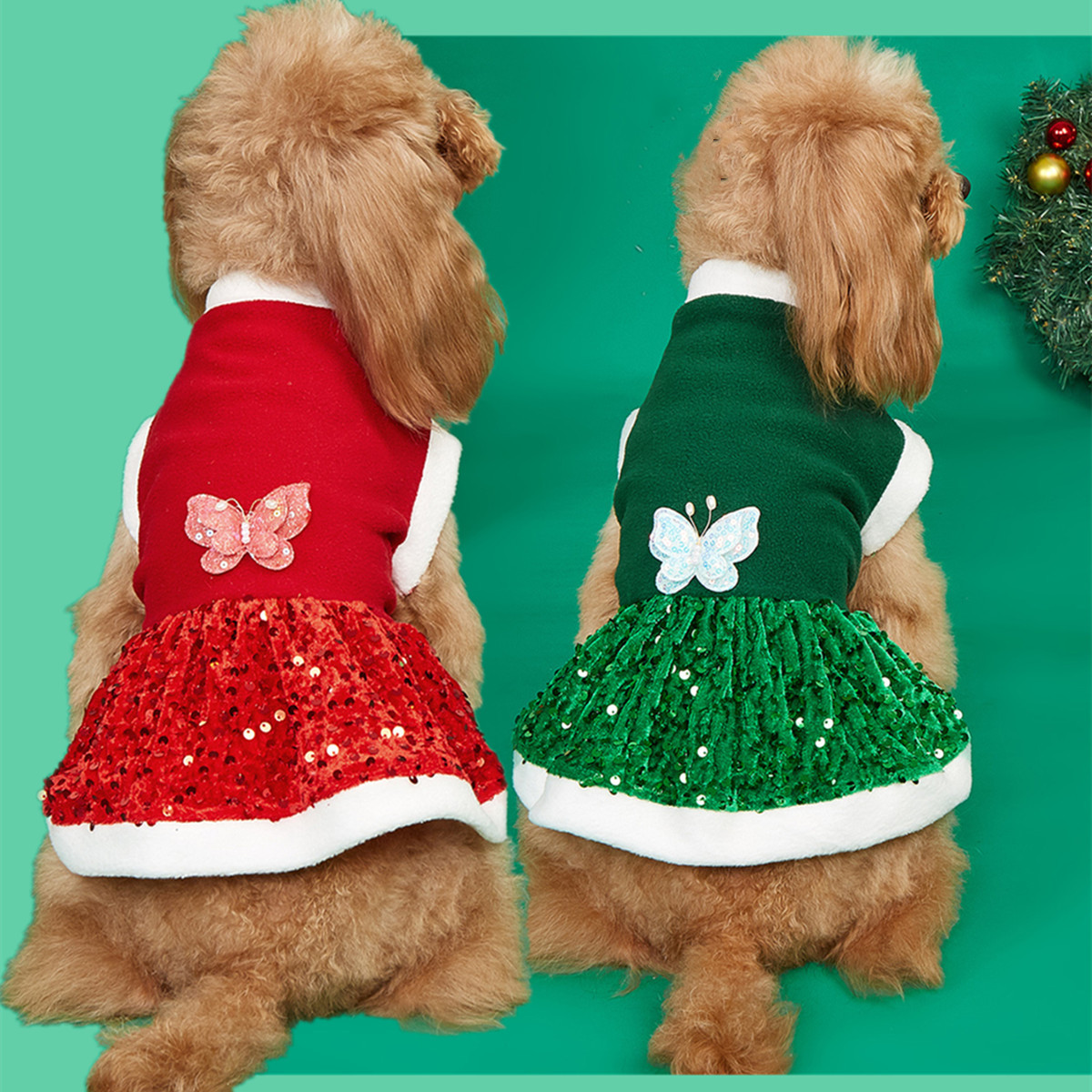 Autumn and Winter New Pet Plush Clothes Christmas Dog Dress Small Dog Teddy Dress Cat Clothes — image 1