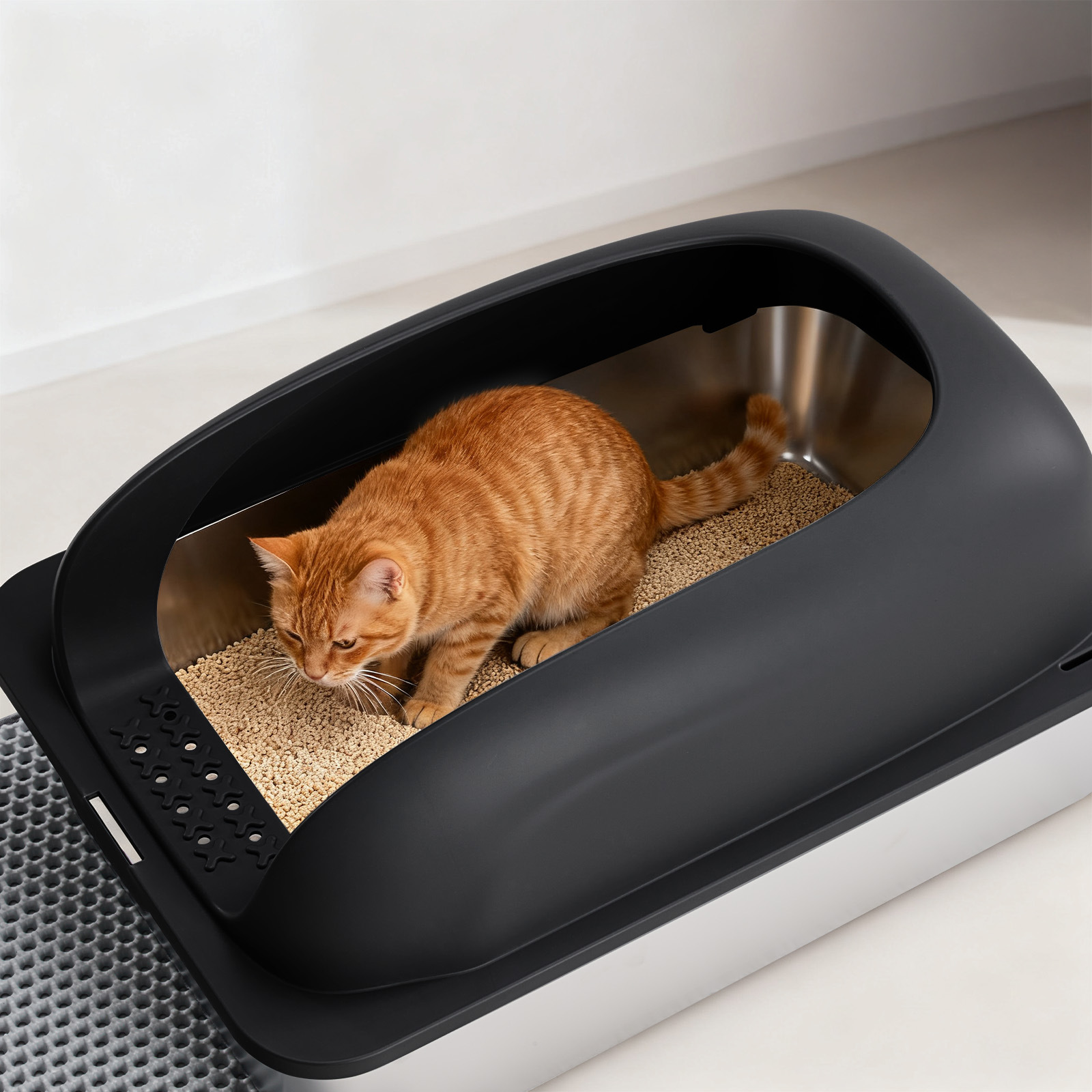 Caja de Arena para Gatos en Acero Inoxidable con Tapadera, Gran Caja de Arena para Gatos Grandes, Escoba y Manta Incluidas — imagen 20