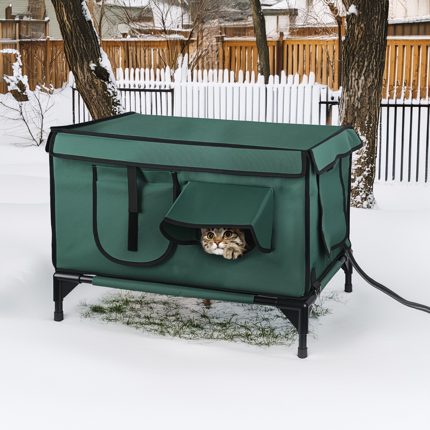 Casa Calor para Gatos Exterior Impermeable con Calefactor de Piso, Refugio Acogedor para Felinos Ferales, Invierno y Verano — imagen 8