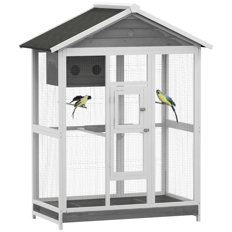Wooden Bird Cage Aviary, Flight Cage With 4 Perches, Nest And Slide-Out Tray For Indoor Outdoor, GrayMultiple Packages Shipped. Please Pay Attention To The Dimensions And Weight In The Details — image 3