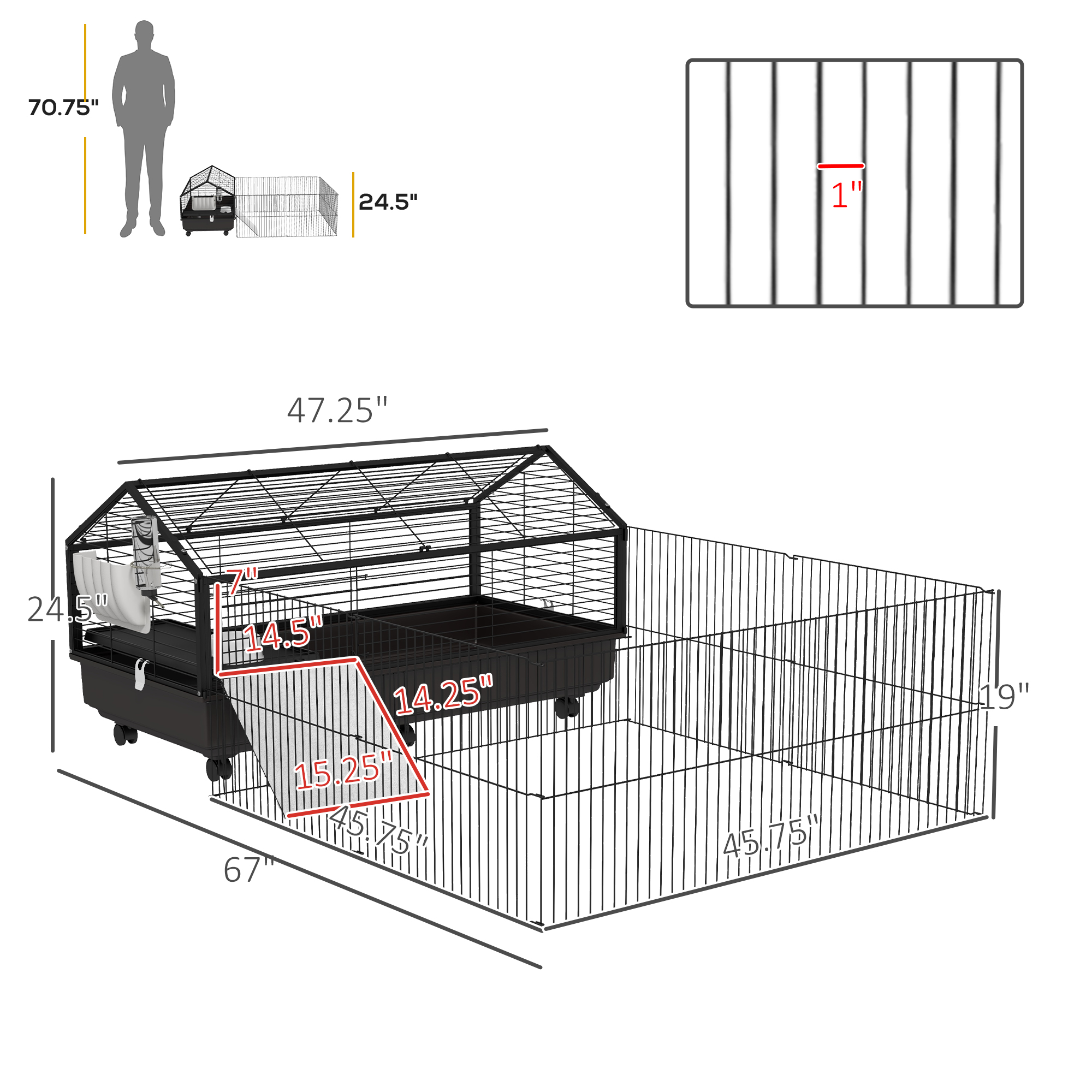 Caja de Juego para Animales Pequeños con Ruedas, Botella de Agua 46.5" — imagen 8