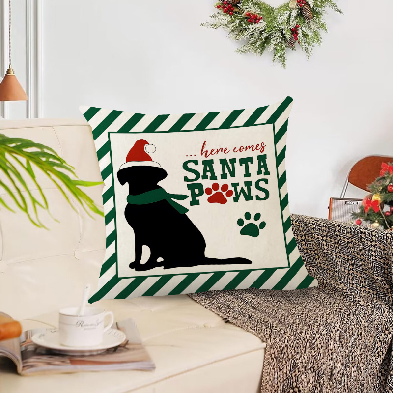 Christmas striped pillow cover linen black cat print pillowcase home holiday decoration cushion cover — image 2
