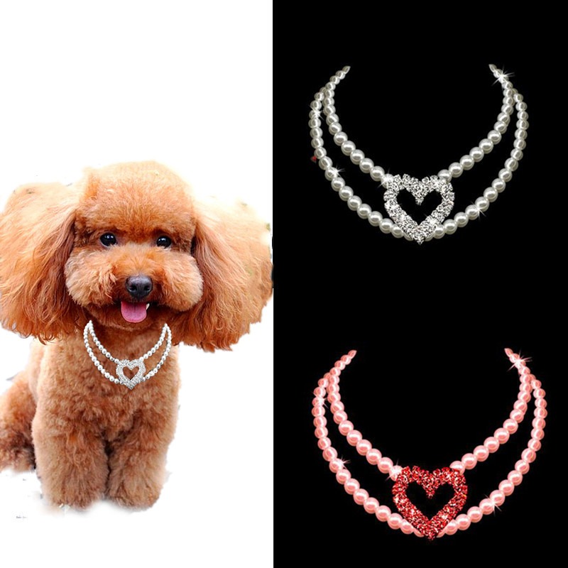 New Pet Collar Rhinestone Heart Pearl Jewelry Cat Dog Necklace — image 1