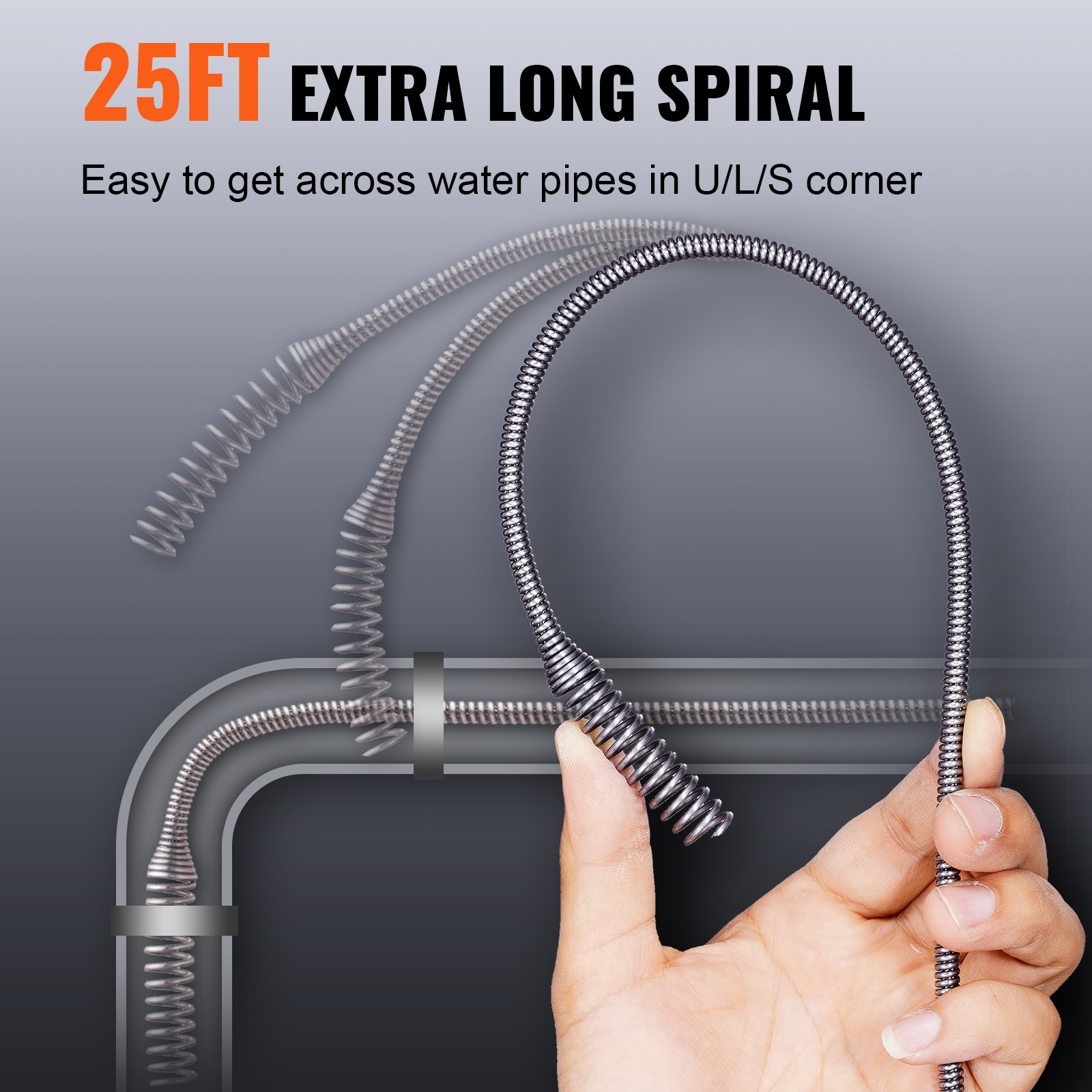Drain Auger 25Ft, Plumbing Snake With Drill Attachment, Plumbers Snake Drain Clog Remover For Kitchen Bathroom Shower Sink With Protective Hose And Gloves — image 8