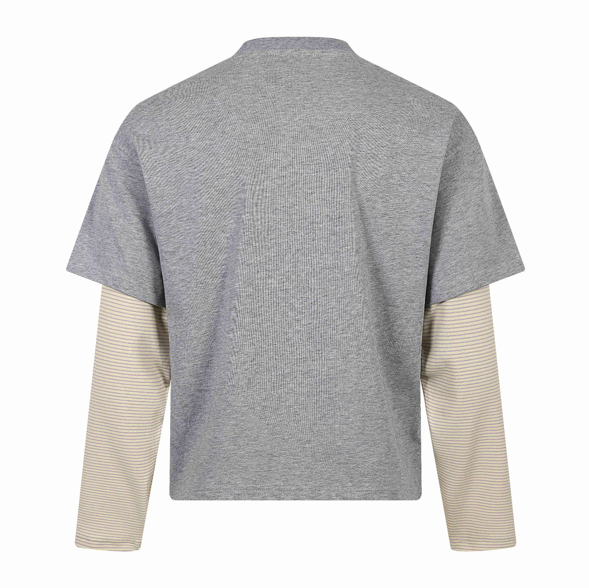 Cat Letter Print Long Sleeve Round Neck Faux Two-Piece T-Shirt — image 3
