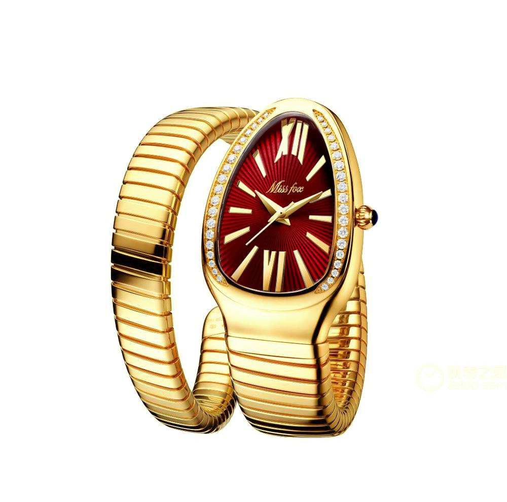 MISSFOX 1221 Women's Watches Snake Shape Luxury Wrist Watch For Women Steel Unique Gold Quartz Ladies Watch Clock Relogio Feminino — image 9
