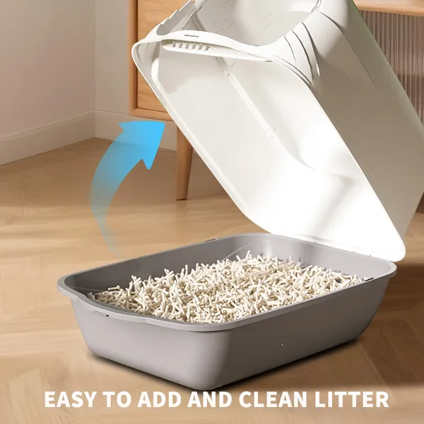 2026 Top Rated Fully Enclosed Cat Litter Box, Gray - Odor-Locking, Portable With Scoop & Litter Mat — image 3