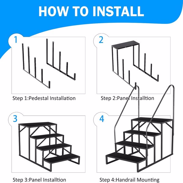 Escalera de Pasos para Caravanas, 4 Peldaños con Barra Manual, Escaleras Seguras para Jacuzzis y Piscinas Exteriores, Móvil para Hogar en Ruedas, 660 lbs Capacidad para Estantería Exterior — imagen 2