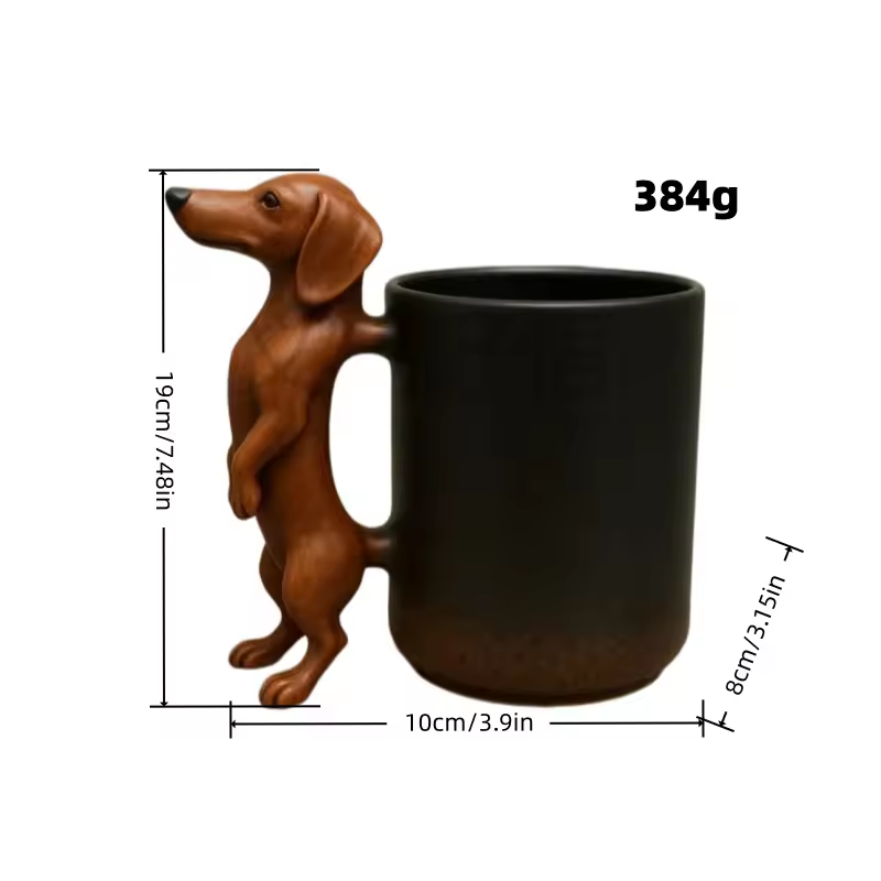 Taza de Dachshund Hecha a Mano en 3D, Taza de Cerámica Creativa con Forma de Animal en 3D, 11 Oz, Taza de Café Única con Diseño de Perro — imagen 5
