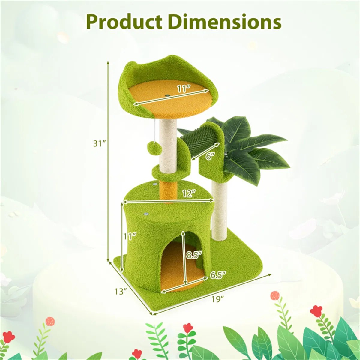 Cat Tree - 22LBS Capacity, Palm Tree Design with Self-Groomer & Scratching Posts — image 2