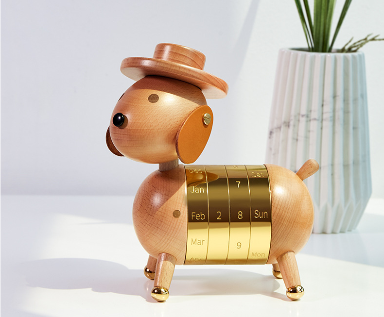 Regalo Artístico Creativo, Decoración Europea para el Hogar, Artesanía en Madera, Calendario de Perro Caballero — imagen 6