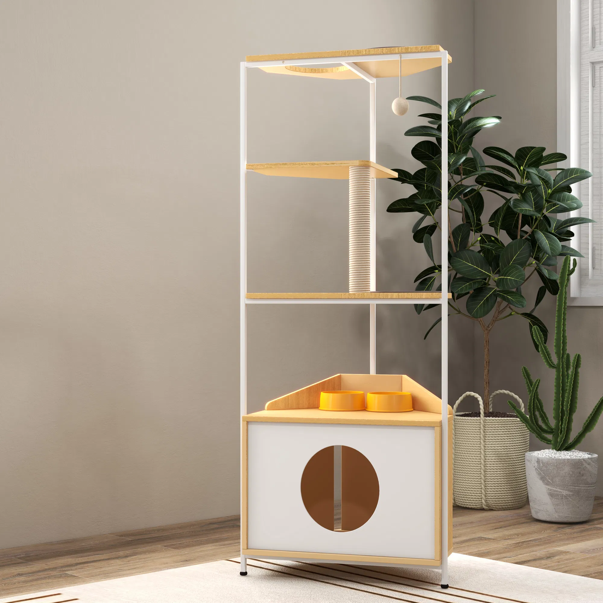 Corner Cat Tower, Cat Tree with Scratching Post, Cat Condo with Feeding Station and Climbing Platforms, Pet Furniture for Indoor Cats — image 17