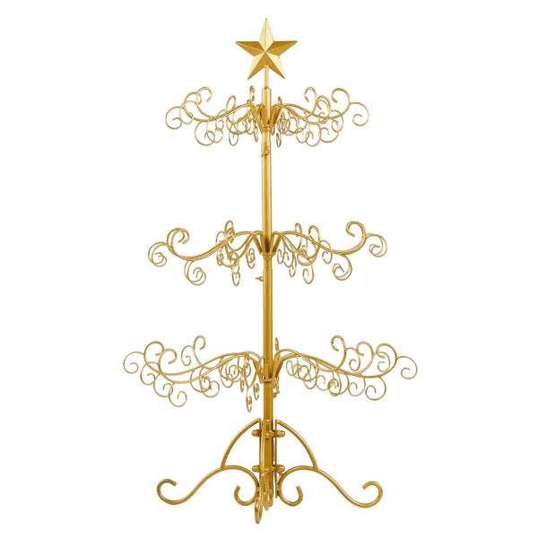Wrought Iron Christmas Tree, Metal Ornament Display Tree Stand For Holiday Party Home Decor, Indoor & Outdoor Decor Hanger, Gold — image 1